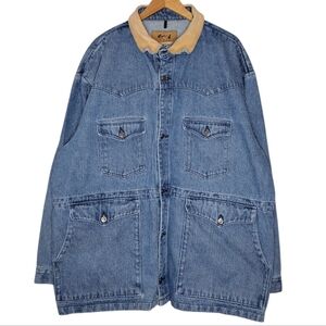 Schaefer Outfitter Men's Blue Denim Collar Leather Oversized Barn Jacket Sz 2XL